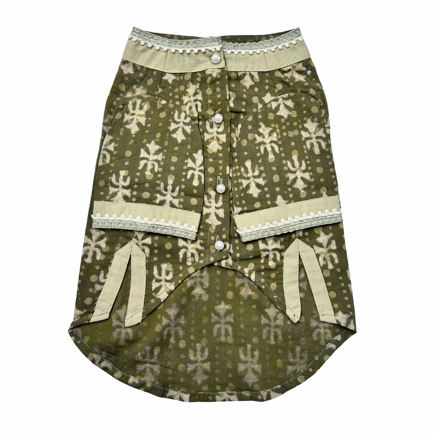 MEHENDI GREEN BATIK PRINT COTTON KURTA FOR DOGS AND CATS
