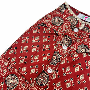 MAROON AJRAKH BUTI PRINT WAISTCOAT STYLE KURTA FOR DOGS AND CATS