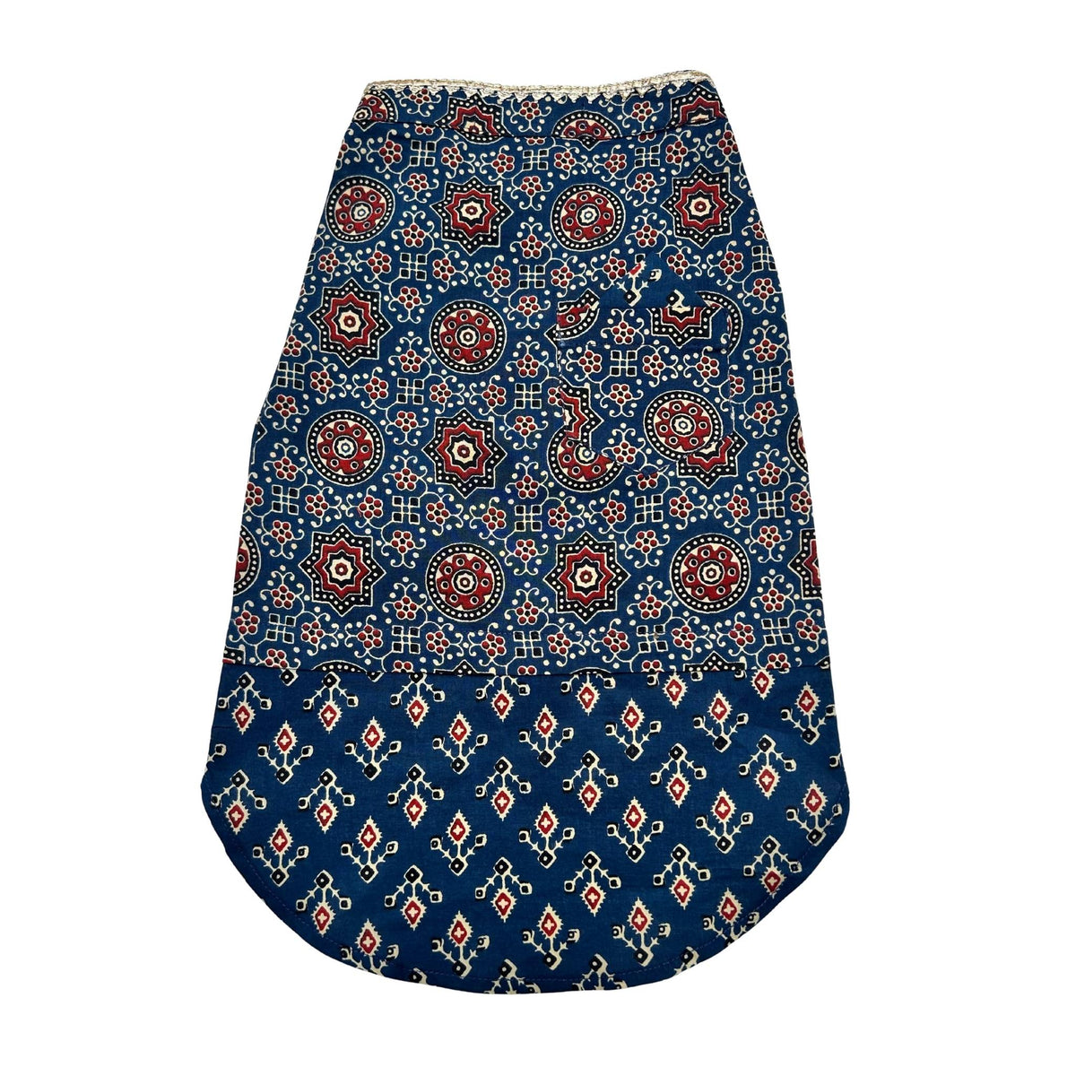 NAVY BLUE AJRAKH BUTI PRINT WAISTCOAT STYLE KURTA FOR DOGS AND CATS