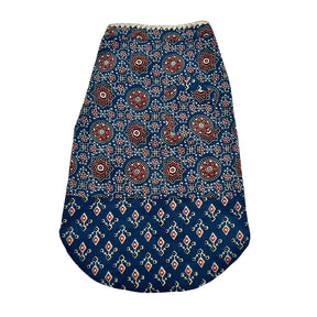 NAVY BLUE AJRAKH BUTI PRINT WAISTCOAT STYLE KURTA FOR DOGS AND CATS