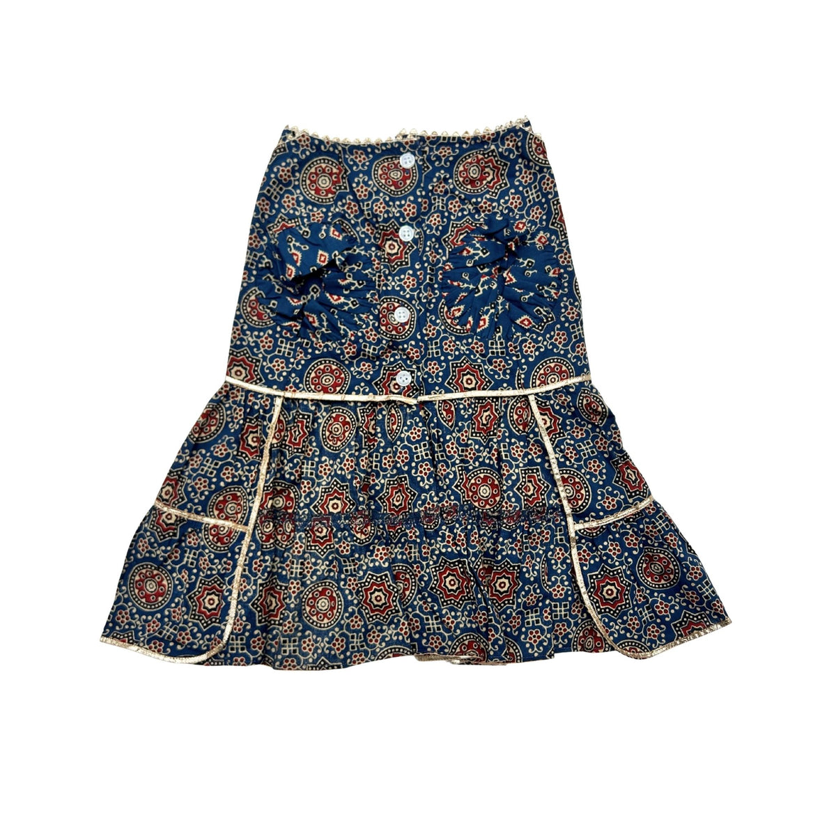 NAVY BLUE AJRAKH BUTI PRINT ANARKALI FOR DOGS AND CATS