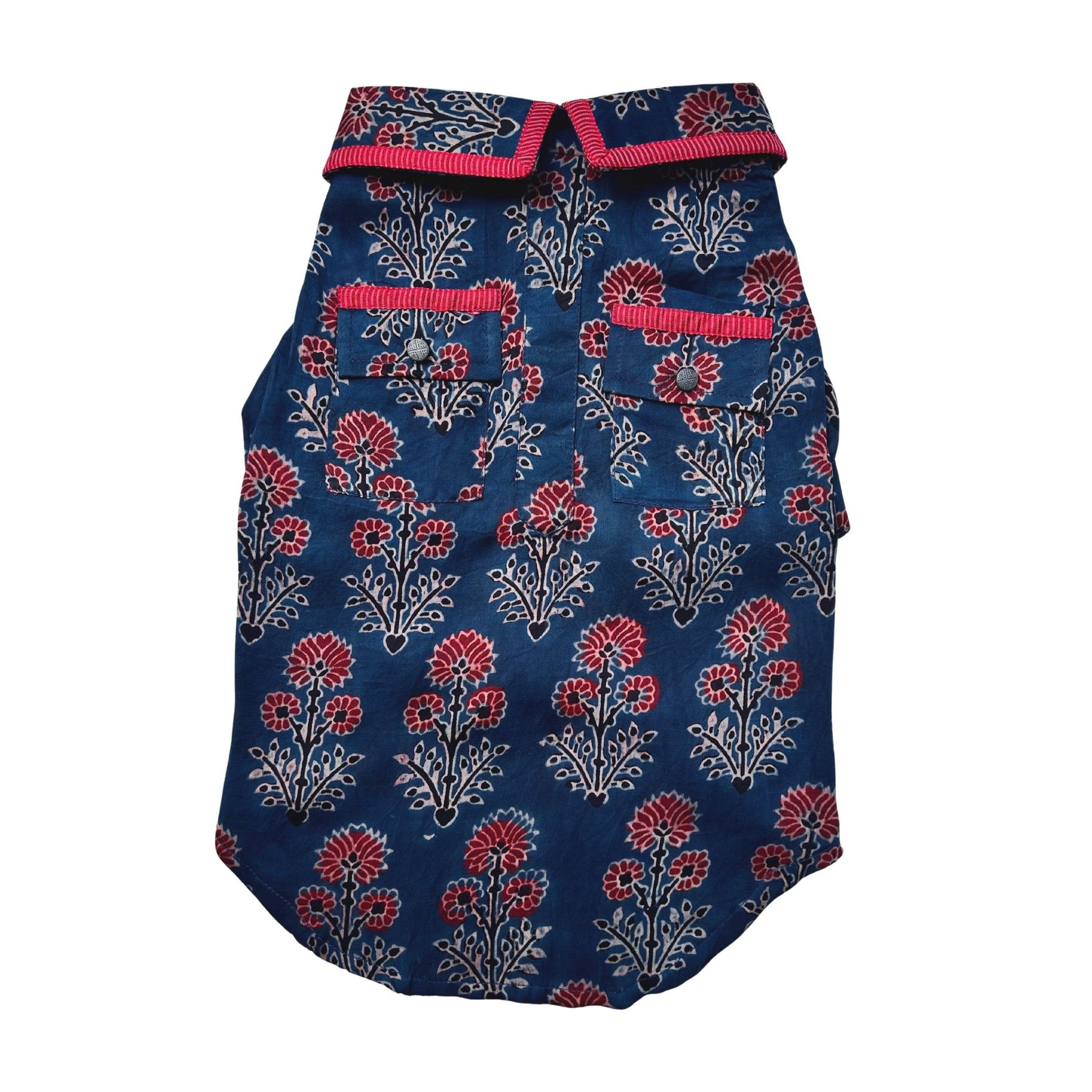 NAVY BLUE AJRAKH MODAL SILK KURTA FOR DOGS AND CATS
