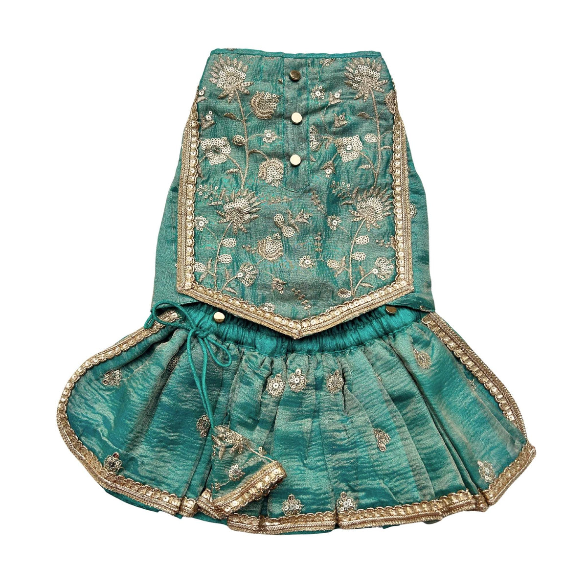 TEAL BLUE TISSUE FLORAL SEQUINS LEHENGA FOR DOGS AND CATS