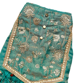 TEAL BLUE TISSUE FLORAL SEQUINS LEHENGA FOR DOGS AND CATS