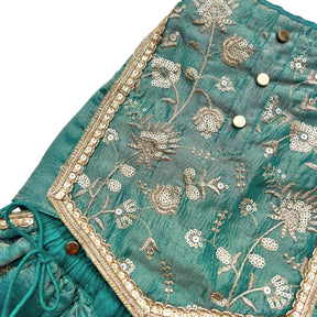 TEAL BLUE TISSUE FLORAL SEQUINS LEHENGA FOR DOGS AND CATS