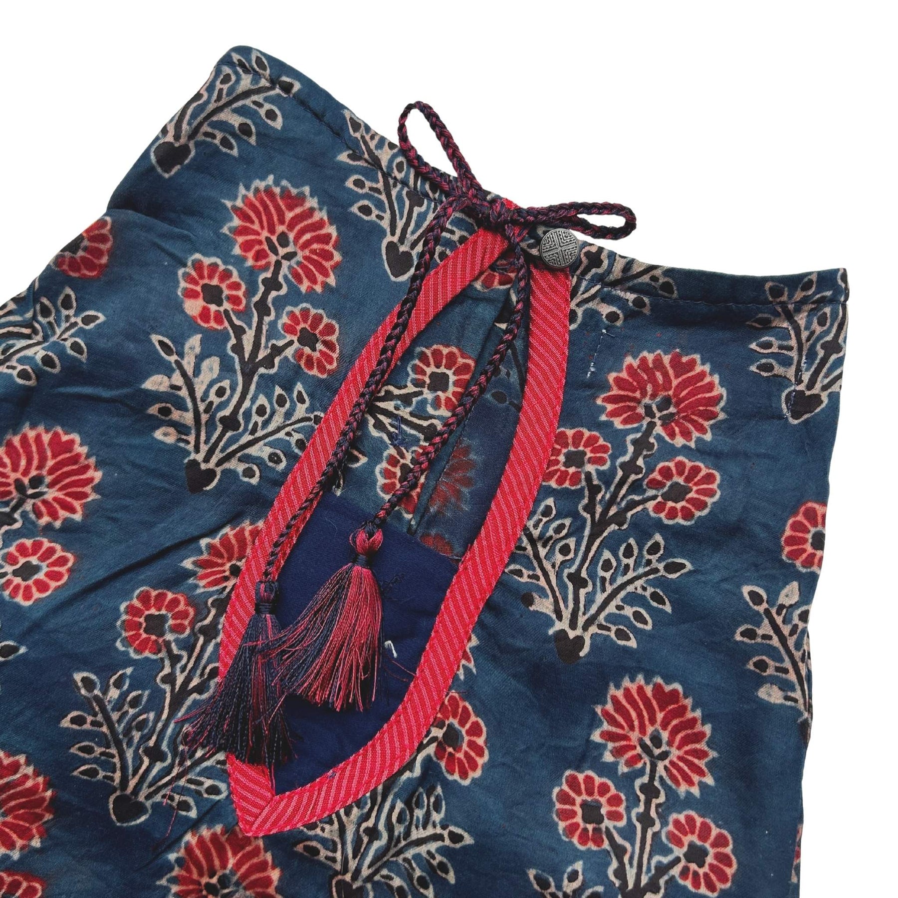 NAVY BLUE AJRAKH PRINT KEY HOLE KURTA FOR DOGS AND CATS