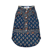 NAVY BLUE AJRAKH BUTI PRINT WAISTCOAT STYLE KURTA FOR DOGS AND CATS