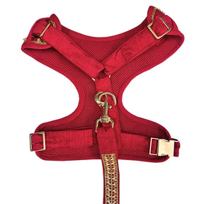 RED FLOWER LEAF HAND EMBROIDERED HARNESS + LEAF FOR DOGS AND CATS