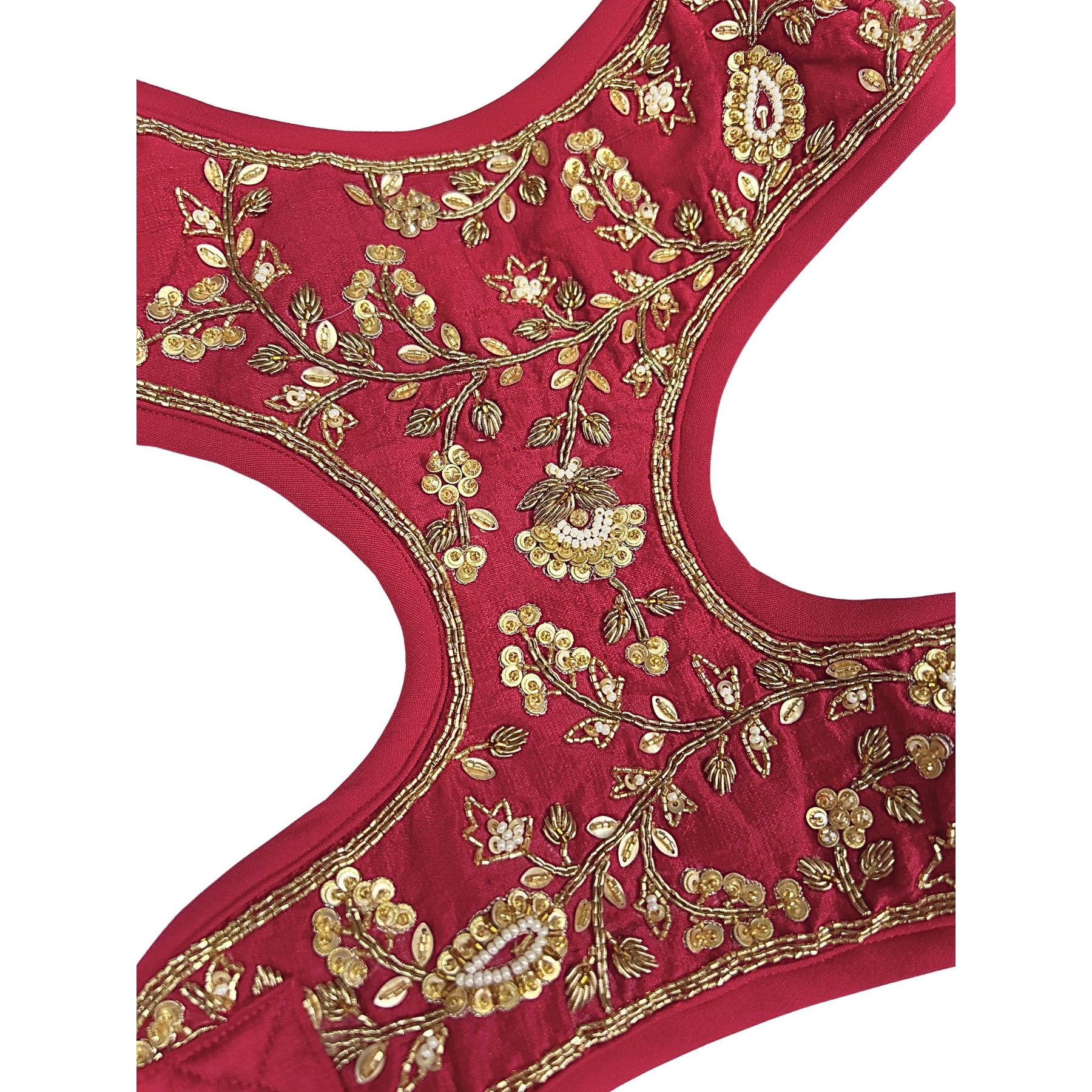RED FLOWER LEAF HAND EMBROIDERED HARNESS + LEAF FOR DOGS AND CATS