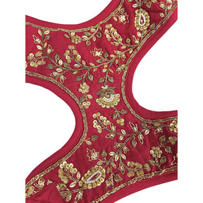 RED FLOWER LEAF HAND EMBROIDERED HARNESS + LEAF FOR DOGS AND CATS