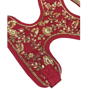 RED FLOWER LEAF HAND EMBROIDERED HARNESS + LEAF FOR DOGS AND CATS