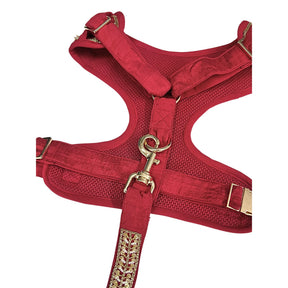 RED FLOWER LEAF HAND EMBROIDERED HARNESS + LEAF FOR DOGS AND CATS