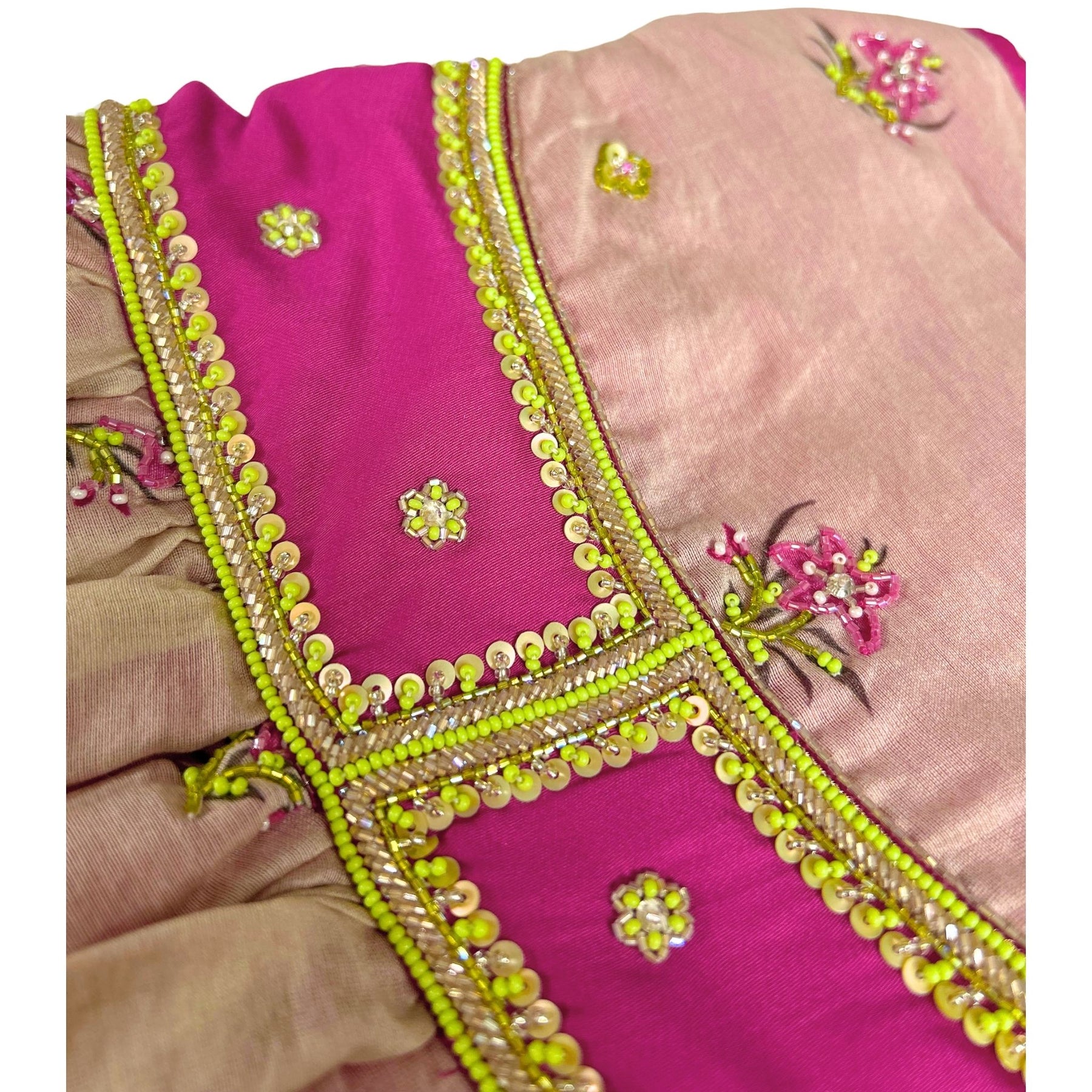 LIME GILDED PINK BLOSSOM HAND EMBROIDERED LEHENGA FOR DOGS AND CATS
