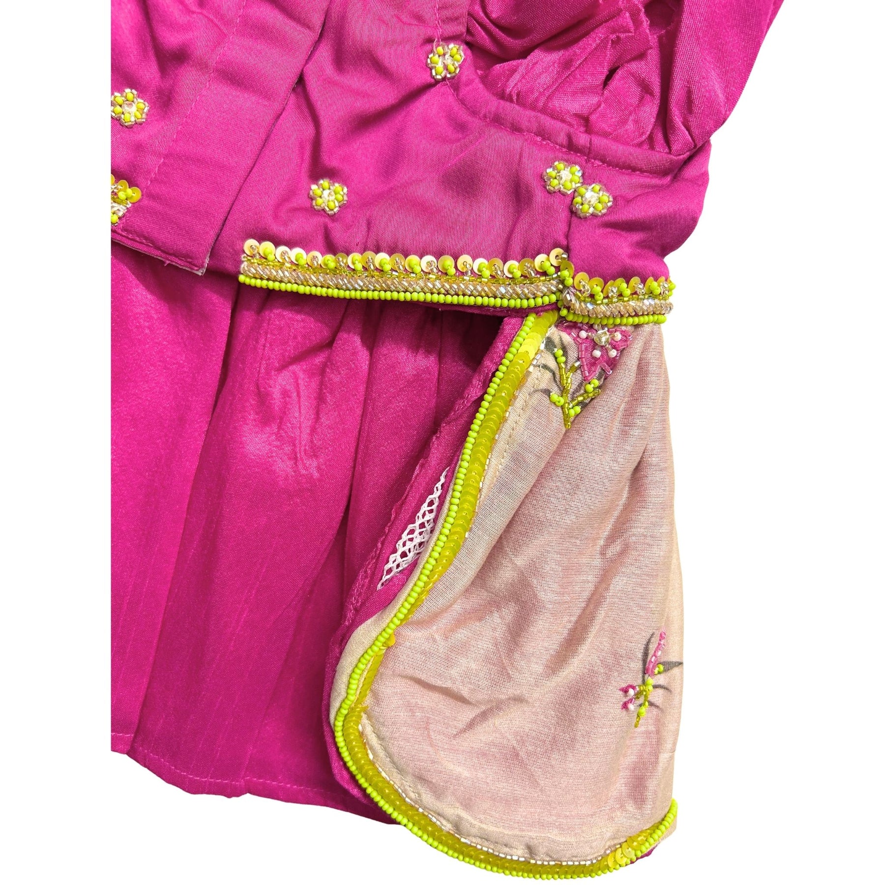 LIME GILDED PINK BLOSSOM HAND EMBROIDERED LEHENGA FOR DOGS AND CATS