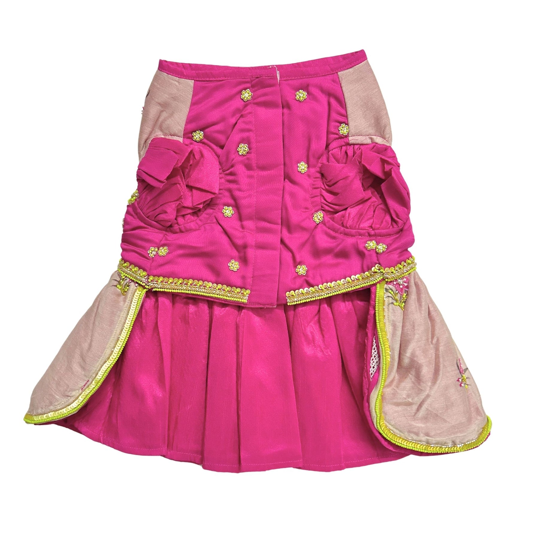 LIME GILDED PINK BLOSSOM HAND EMBROIDERED LEHENGA FOR DOGS AND CATS