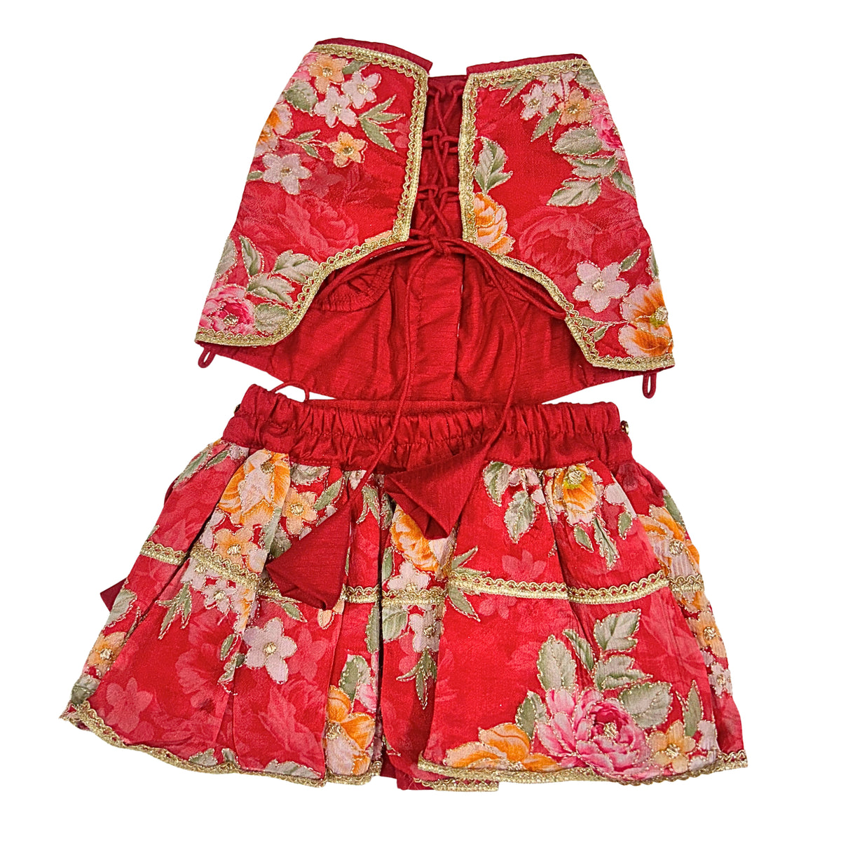 RED FLORAL ZARI LEHENGA FOR DOGS AND CATS