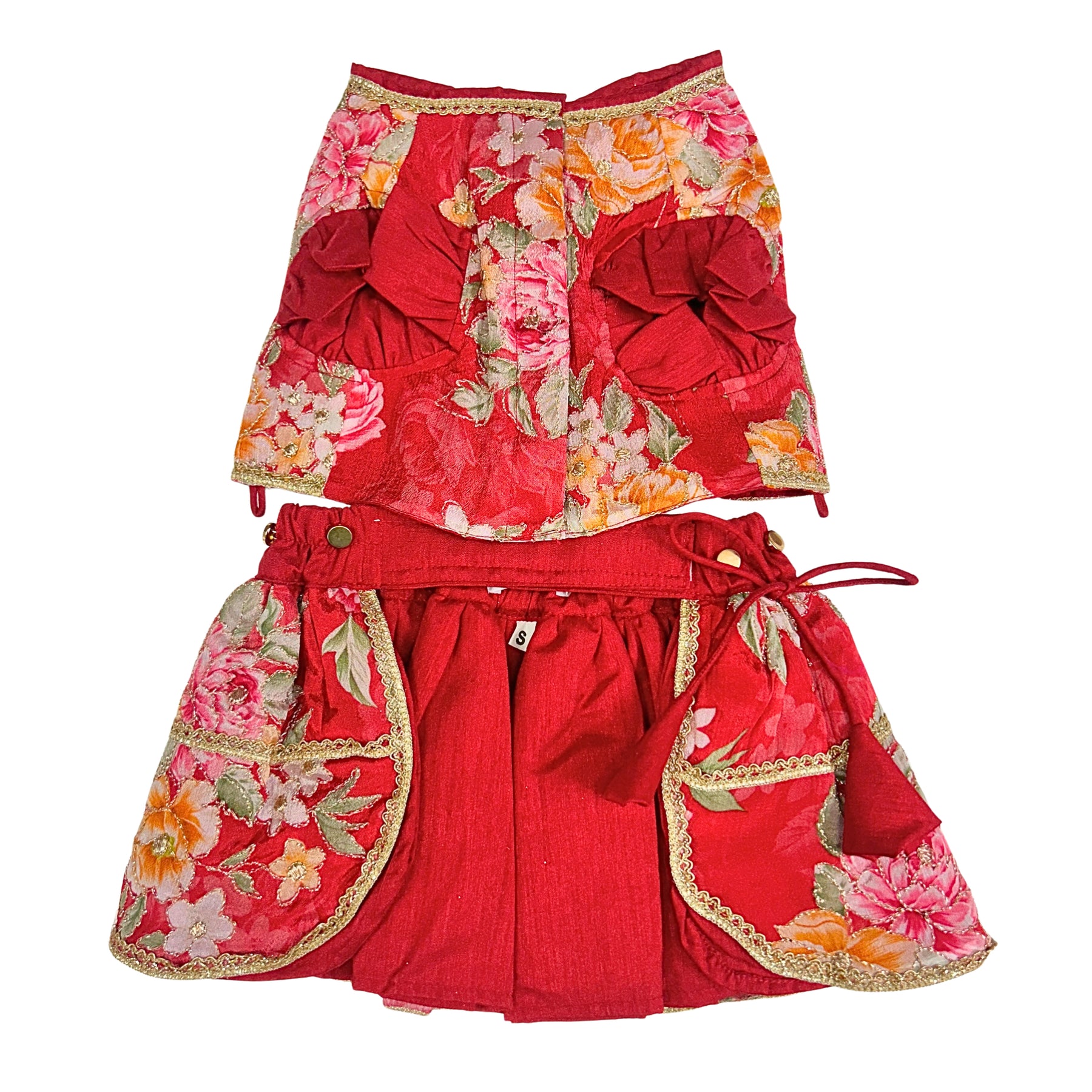 RED FLORAL ZARI LEHENGA FOR DOGS AND CATS