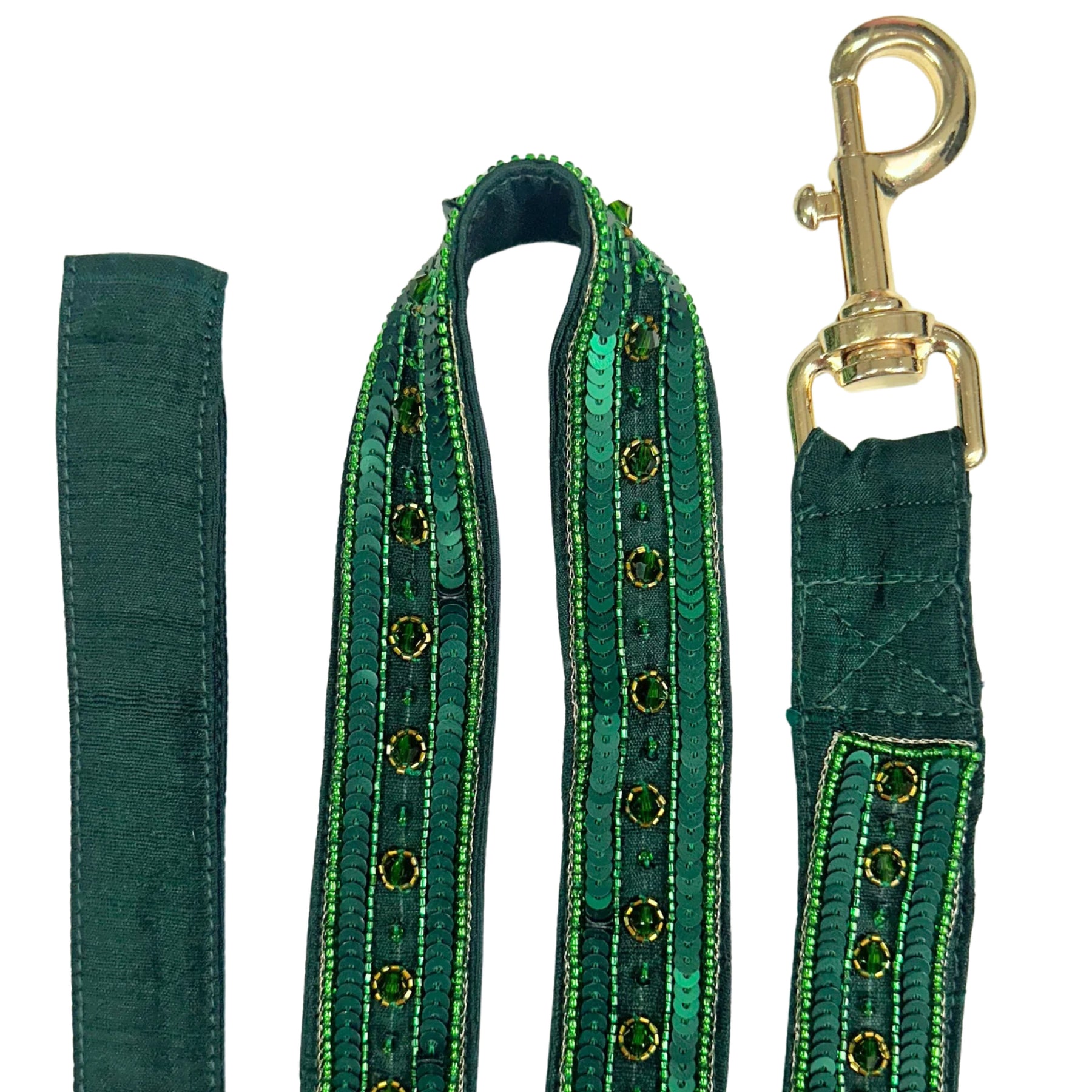 EMERALD GREEN GOLD STONE WORK HAND EMBROIDERED HARNESS + LEASH FOR DOGS AND CATS