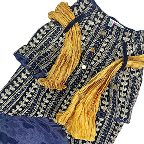 NAVY BLUE LEAF DOG KURTA