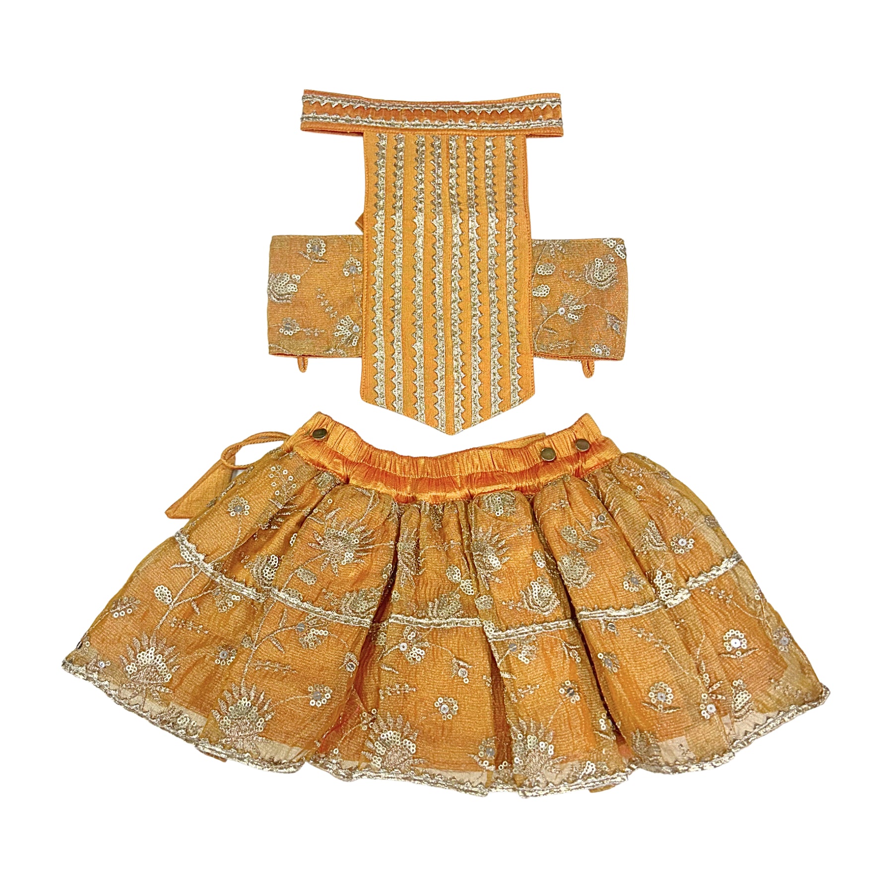 MUSTARD YELLOW FLORAL TISSUE LEHENGA FOR DOGS AND CATS
