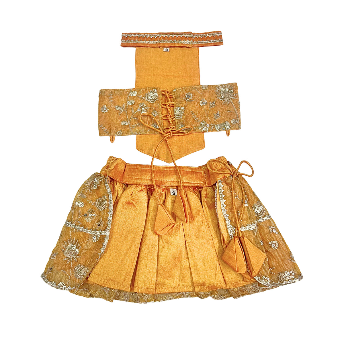 MUSTARD YELLOW FLORAL TISSUE LEHENGA FOR DOGS AND CATS