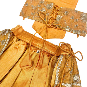 MUSTARD YELLOW FLORAL TISSUE LEHENGA FOR DOGS AND CATS