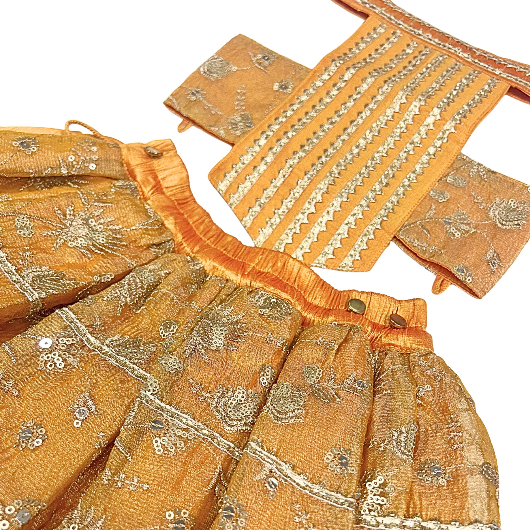 MUSTARD YELLOW FLORAL TISSUE LEHENGA FOR DOGS AND CATS