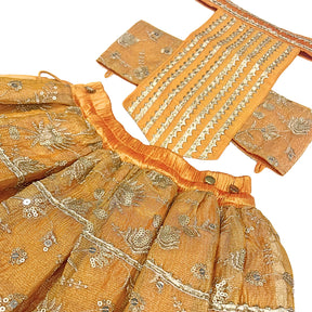 MUSTARD YELLOW FLORAL TISSUE LEHENGA FOR DOGS AND CATS