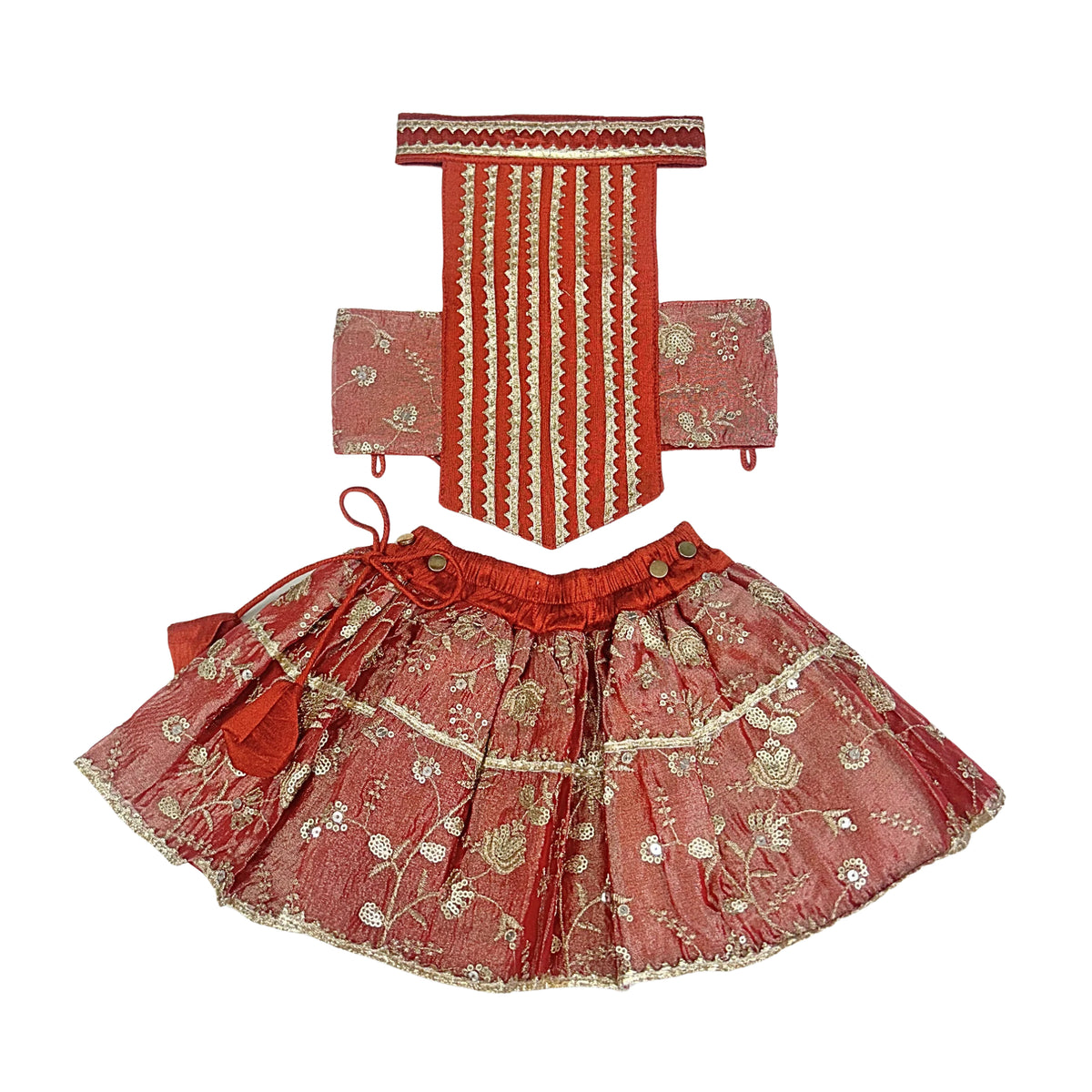 RED FLORAL TISSUE  LEHENGA FOR DOGS AND CATS