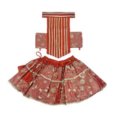 RED FLORAL TISSUE  LEHENGA FOR DOGS AND CATS