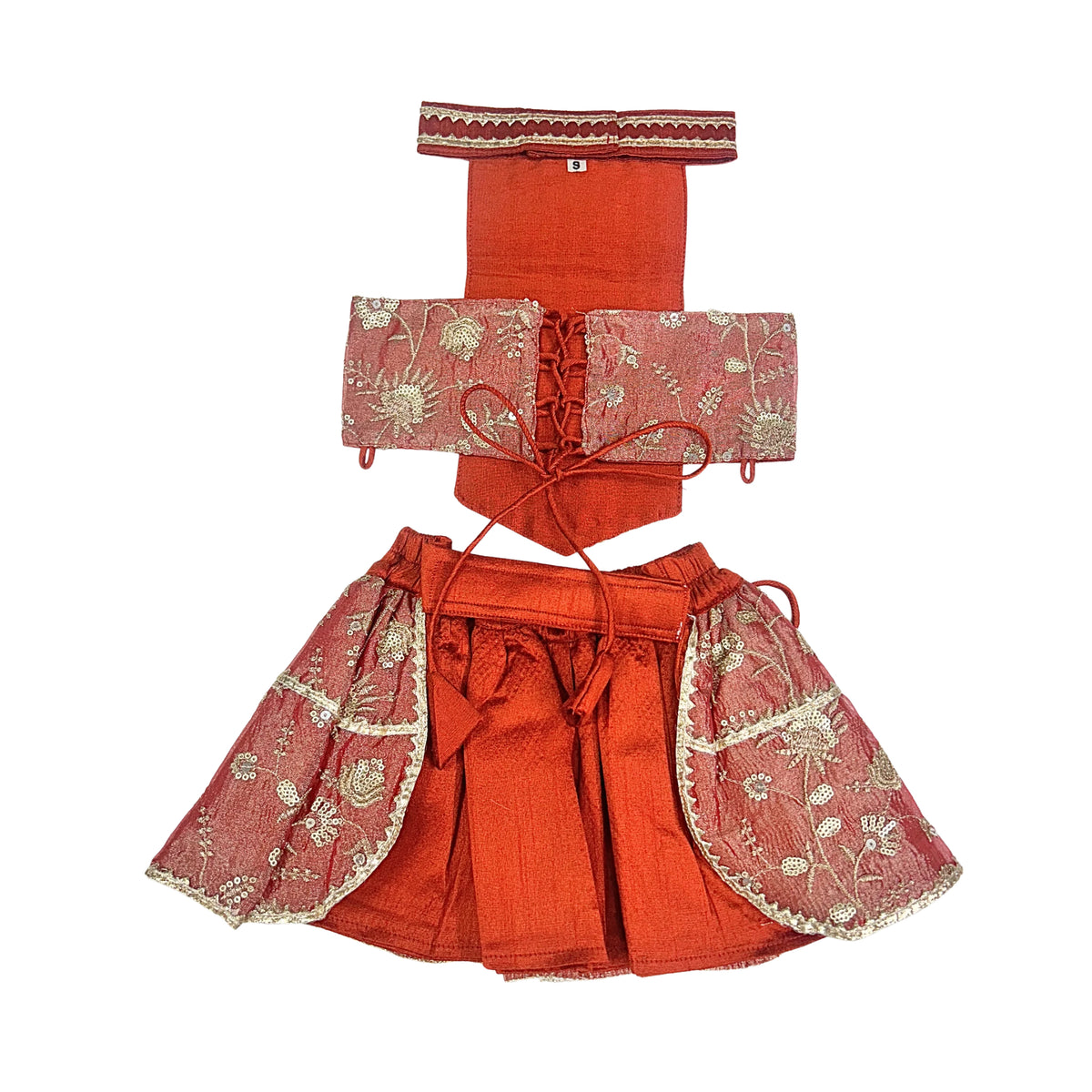 RED FLORAL TISSUE  LEHENGA FOR DOGS AND CATS