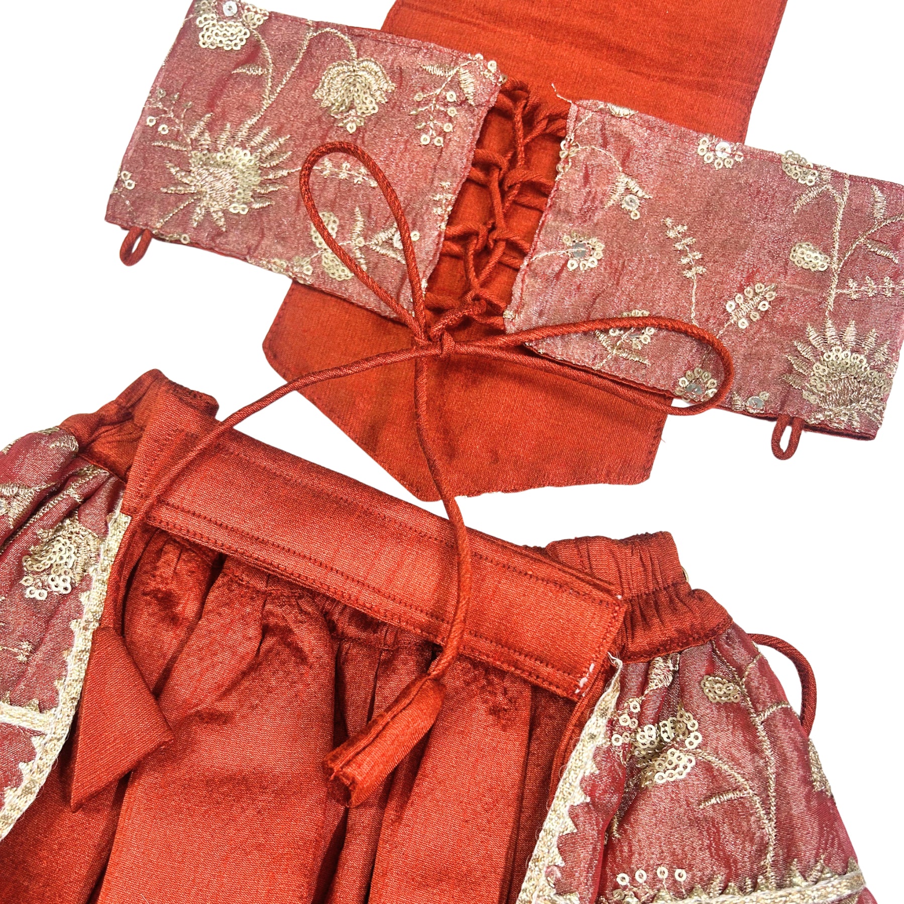 RED FLORAL TISSUE  LEHENGA FOR DOGS AND CATS