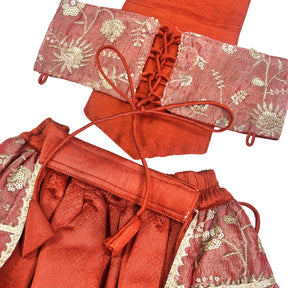 RED FLORAL TISSUE  LEHENGA FOR DOGS AND CATS