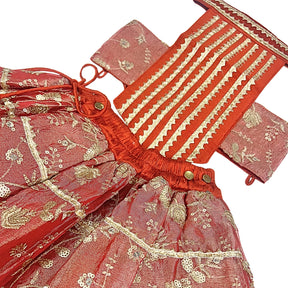 RED FLORAL TISSUE  LEHENGA FOR DOGS AND CATS