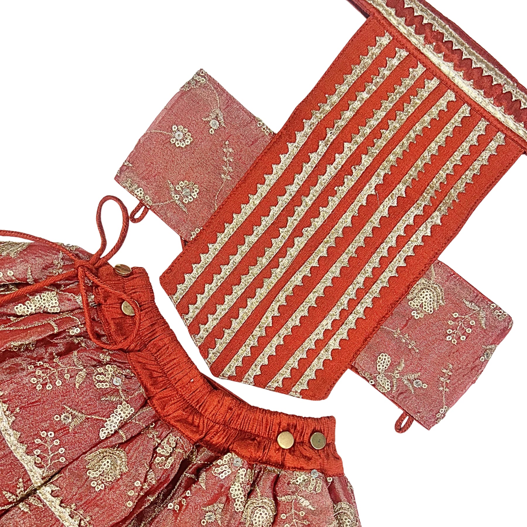 RED FLORAL TISSUE  LEHENGA FOR DOGS AND CATS