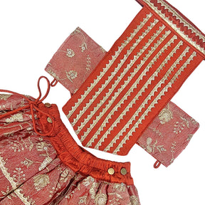 RED FLORAL TISSUE  LEHENGA FOR DOGS AND CATS