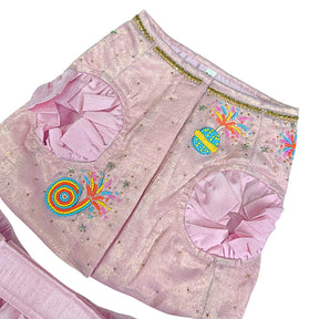 PASTEL PINK DESI PATAKA HAND EMBROIDERED LEHENGA FOR DOGS AND CATS