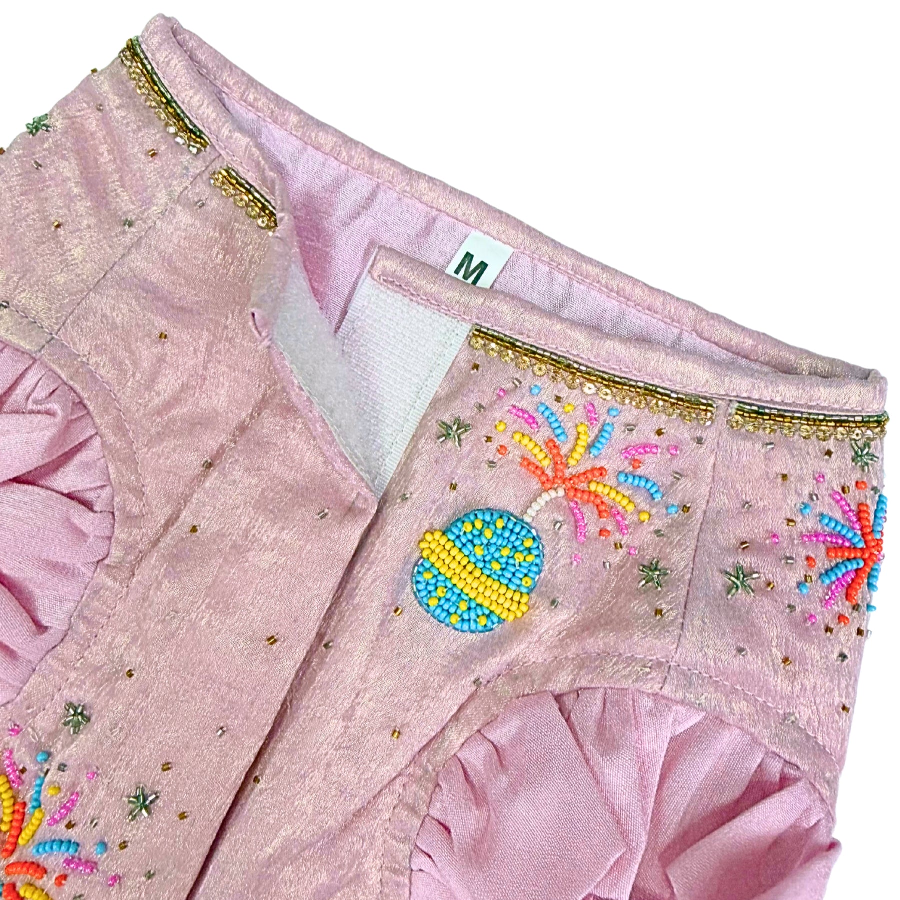 PASTEL PINK DESI PATAKA HAND EMBROIDERED LEHENGA FOR DOGS AND CATS