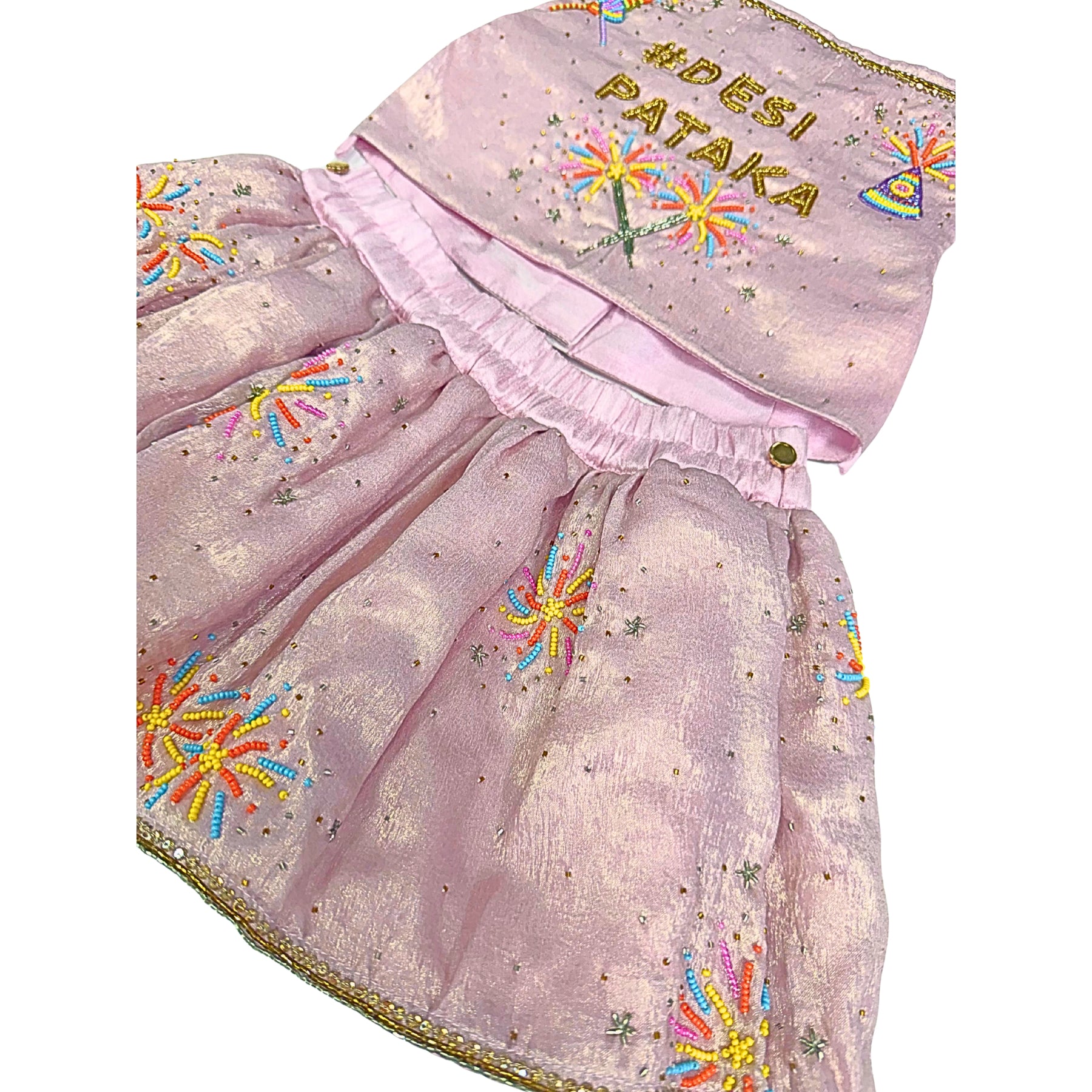 PASTEL PINK DESI PATAKA HAND EMBROIDERED LEHENGA FOR DOGS AND CATS