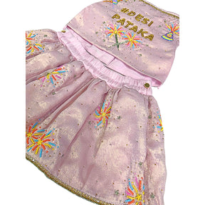 PASTEL PINK DESI PATAKA HAND EMBROIDERED LEHENGA FOR DOGS AND CATS