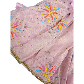 PASTEL PINK DESI PATAKA HAND EMBROIDERED LEHENGA FOR DOGS AND CATS