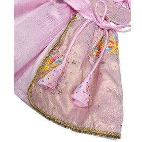 PASTEL PINK DESI PATAKA HAND EMBROIDERED LEHENGA FOR DOGS AND CATS