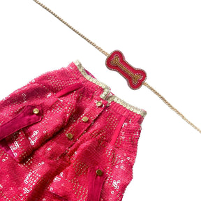 PINK SEQUINS DOG KURTA + PINK GOLD BONE RAKHI FOR DOGS AND CATS