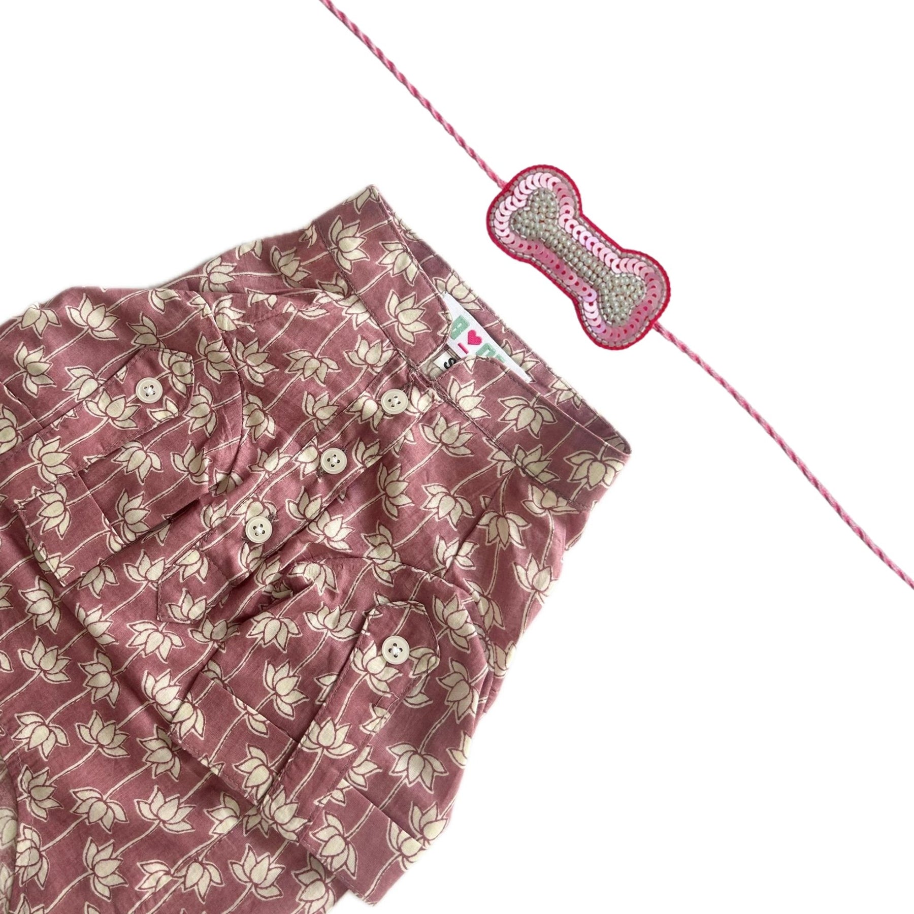 WINE PINK COTTON LOTUS DOG KURTA+LIGHT PINK PEARL RAKHI FOR DOGS AND CATS