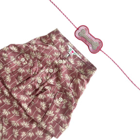 WINE PINK COTTON LOTUS DOG KURTA+LIGHT PINK PEARL RAKHI FOR DOGS AND CATS
