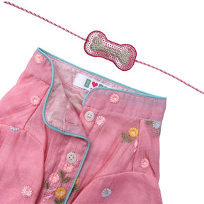 PINK FLOWER EMBROIDERED DOG KURTA + LIGHT PINK PEARL RAKHI FOR DOGS AND CATS