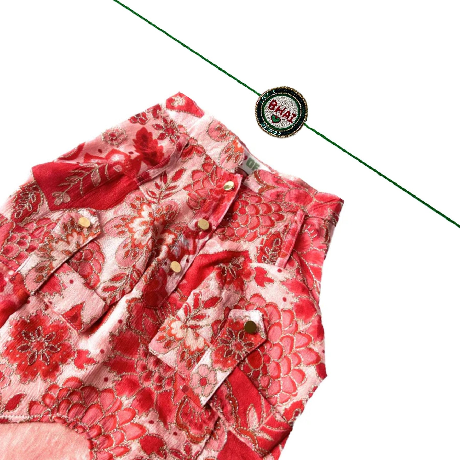 RED BLOSSOM DOG KURTA GREEN BHAI RAKHI FOR DOG AND CATS