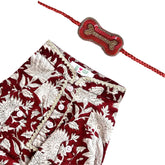 MAROON PHOOL COTTON  KURTA + RED BONE RAKHI FOR DOGS AND CATS