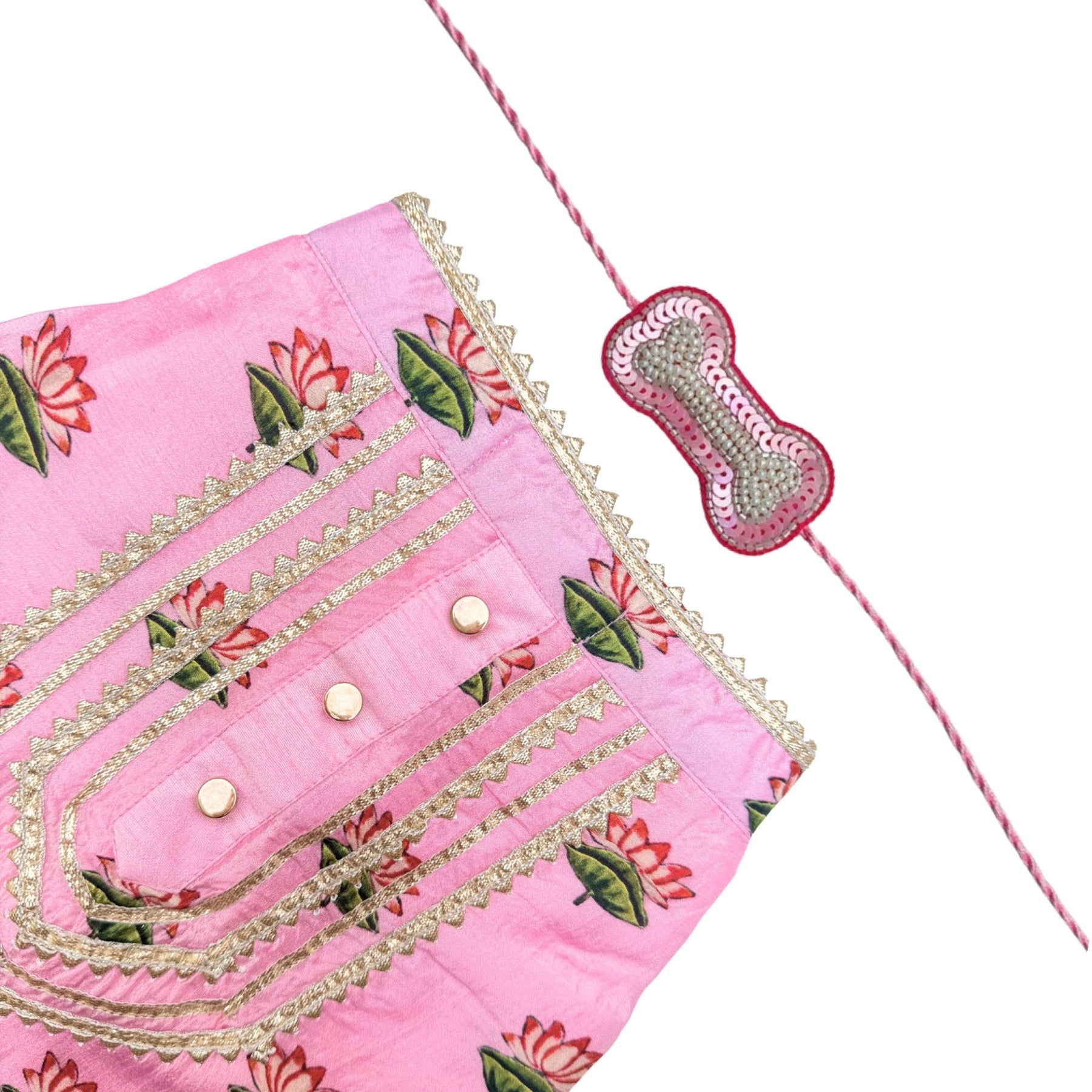 RAJKAMAL PINK KURTA FOR DOGS AND CATS+LIGHT PINK PEARL RAKHI FOR DOGS AND CATS