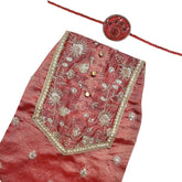 RED TISSUE FLORAL SEQUINS WAISTCOAT+RED PAW RAKHI FOR DOGS AND CATS